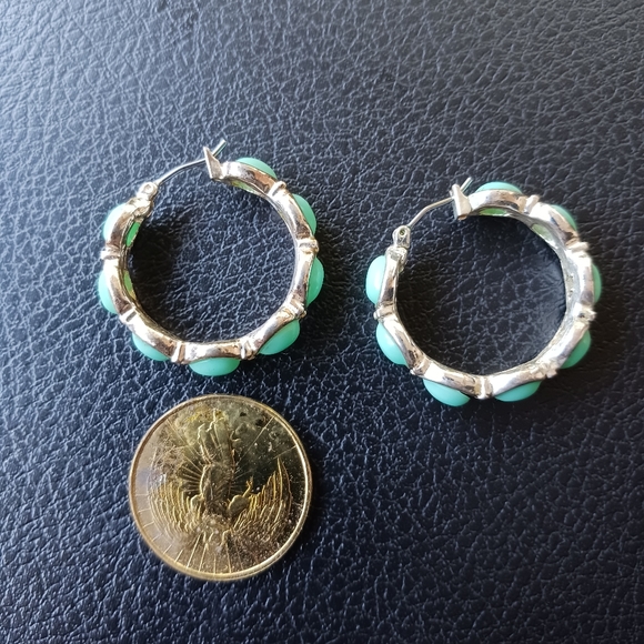 Vintage Napier Earrings Silvertone with Blue Green Stones - Picture 9 of 16